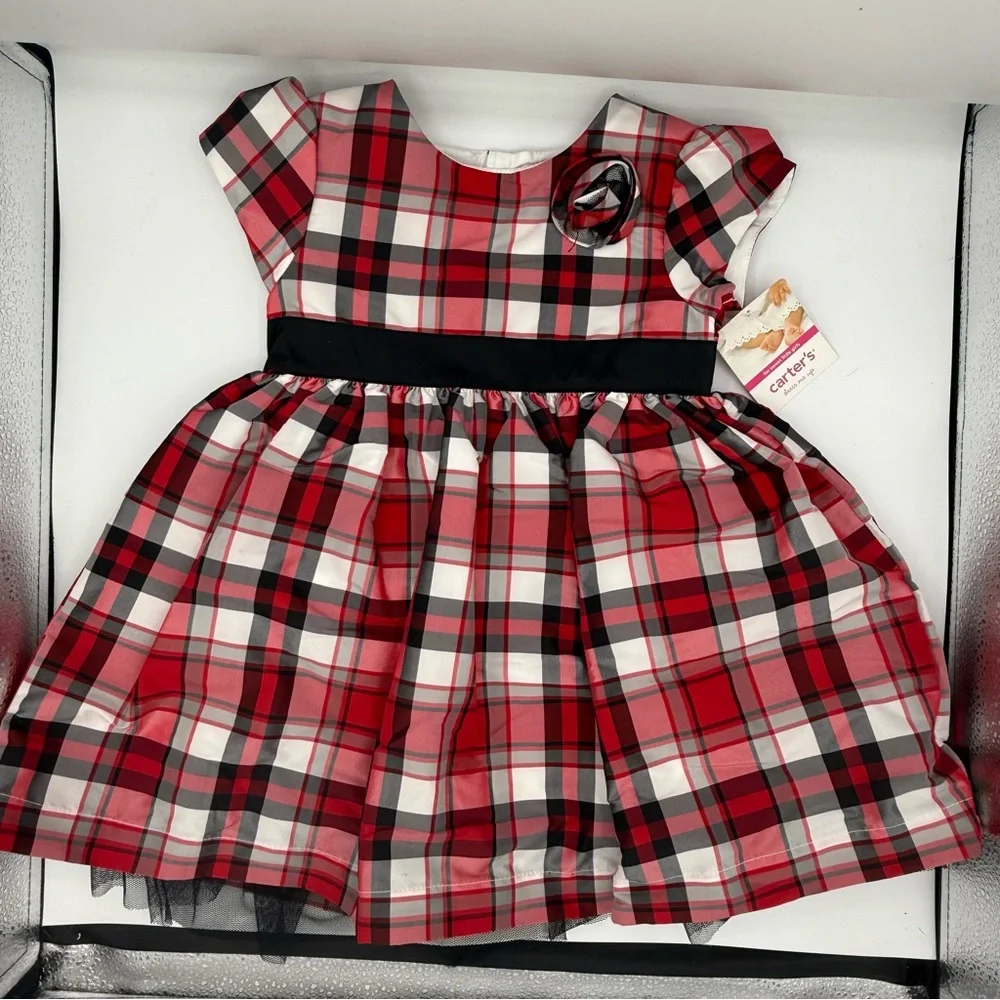 Y2K Carter's Red Plaid Formal Dress Size 18 Month NWT